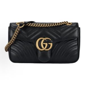 GG Marmont Gold Label Logo Distressed Quilted Chain Bag Crossbody Shoulder Bag Small Women's Black