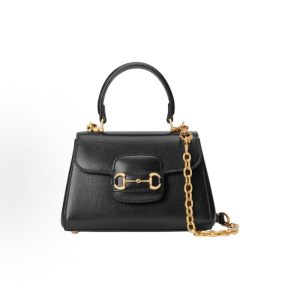 GUCCI Horsebit 1955 Gold-toned Horsebit Buckle One Shoulder Tote Small Women's Black