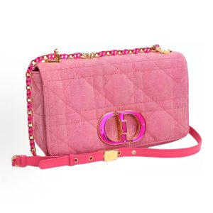 DIOR Caro Detachable Adjustable Chain Link Shoulder Strap Oversized Cane-Ted Shoulder Bag Medium Women's Bright Pink