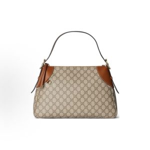 GUCCI Emblem Adjustable Strap Monogram Shoulder Bag Medium Women's Beige with Dark Brown