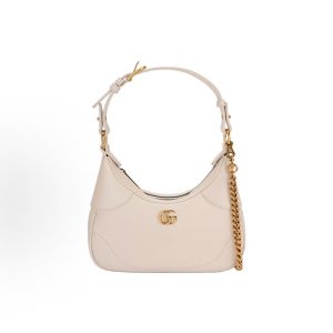 GUCCI Aphrodite Gold Label Logo Crescent Bag Shoulder Bag Small Women's White