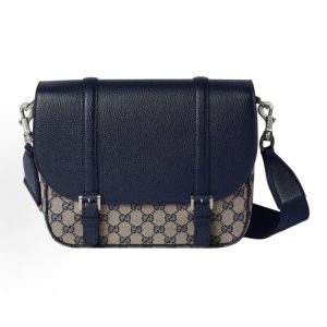 GUCCI Original Logo Flap closure Crossbody shoulder bag Medium Men's Beige Patchwork Blue