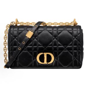DIOR Caro Gold Metal CD Clasp Shoulder Bag Medium Women's Black