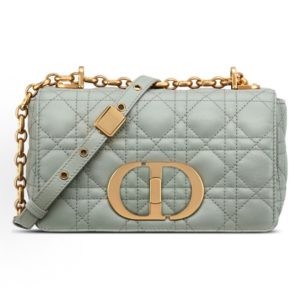 DIOR Caro Plaid Metal Chain Handbag Shoulder Crossbody Small Women's Grey