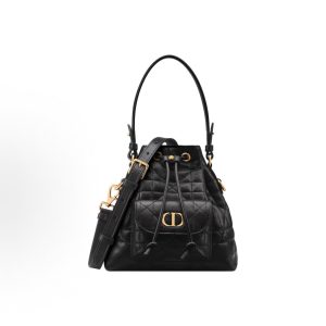 DIOR Caro Metal Hardware CD Logo Bucket One Shoulder Crossbody Tote Mini Women's Black