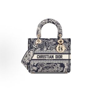 DIOR Lady D-Lite Jouy Print Zoo Tiger Pattern Wide Strap Detachable Davis Bag Tote Shoulder Crossbody Bag Medium Women's Blue