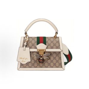 GUCCI Queen Margaret Collection Metal Bee Decoration Presbycer's Logo One-Shoulder Crossbody Handbag Women's Ebony
