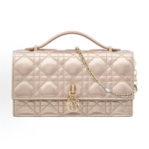 DIOR My Dior Metal Logo Charm Detachable Chain One Shoulder Tote Mini Women's Pale Gold