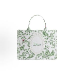 DIOR BookTote Clover Rui Print Embroidery Tote Bag Tote Bag Shopping Bag One Shoulder Crossbody Tote Medium Women's Green White