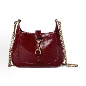 GUCCI Jackie Notte Monogram Chain Shoulder Strap Hook and Closure Rosso Ancora Crossbody Shoulder Bag Mini Women's Burgundy