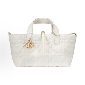 DIOR Toujours Oversized Cane-patterned Fabric Metal Charm One-Shoulder Tote Small Women's Milky White