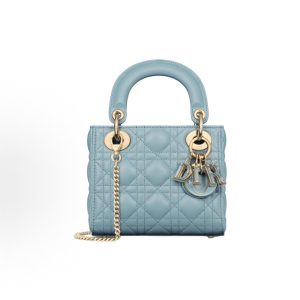DIOR Lady Dior Detachable Chain Shoulder Strap Cannage Davis Bag One Shoulder Crossbody Tote Mini Women's Sky Blue