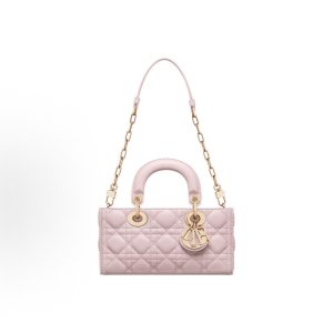 DIOR Lady D-Joy Finish Pendant Cane-Plaid Detachable Adjustable Shoulder Strap Davis Bag One-Shoulder Crossbody Tote Small Women's Pale Pink