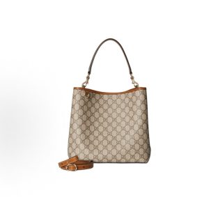 GUCCI GG Emblem logo-print magnetic buckle closure GG Monogram cross-body tote bag small Women's beige with dark