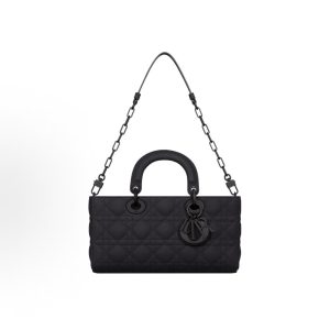 DIOR Lady D-JOY Pendant Cane-Plaid Dior Bag Shoulder Crossbody Tote Medium Women's Black