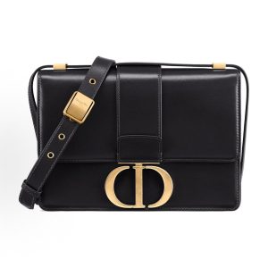 Dior 30 Montaigne Flap Bag, smooth calfskin, lambskin lining, military-style buckle, women's, black