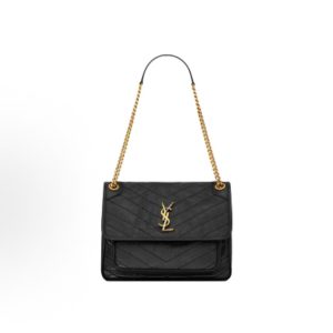 SAINT LAURENT YSL Niki V-Shaped Vintage Bronzer Shoulder Bag Medium Black