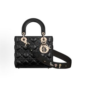 DIOR Lady Dior My ABCDior Brand Metal Pendant Quilted Davis Bag One Shoulder Crossbody Tote Small Women's Black