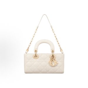 DIOR Lady D-Joy Light Gold Finish Pendant Rattan Detachable Adjustable Strap One Shoulder Crossbody Bag Davis Bag Tote Bag Small Women's Milky White