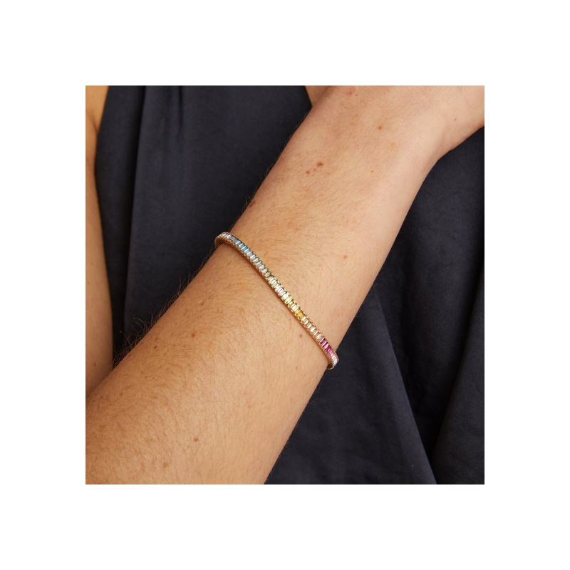 Ombré Rainbow Baguette Tennis Bracelet - 图片 3