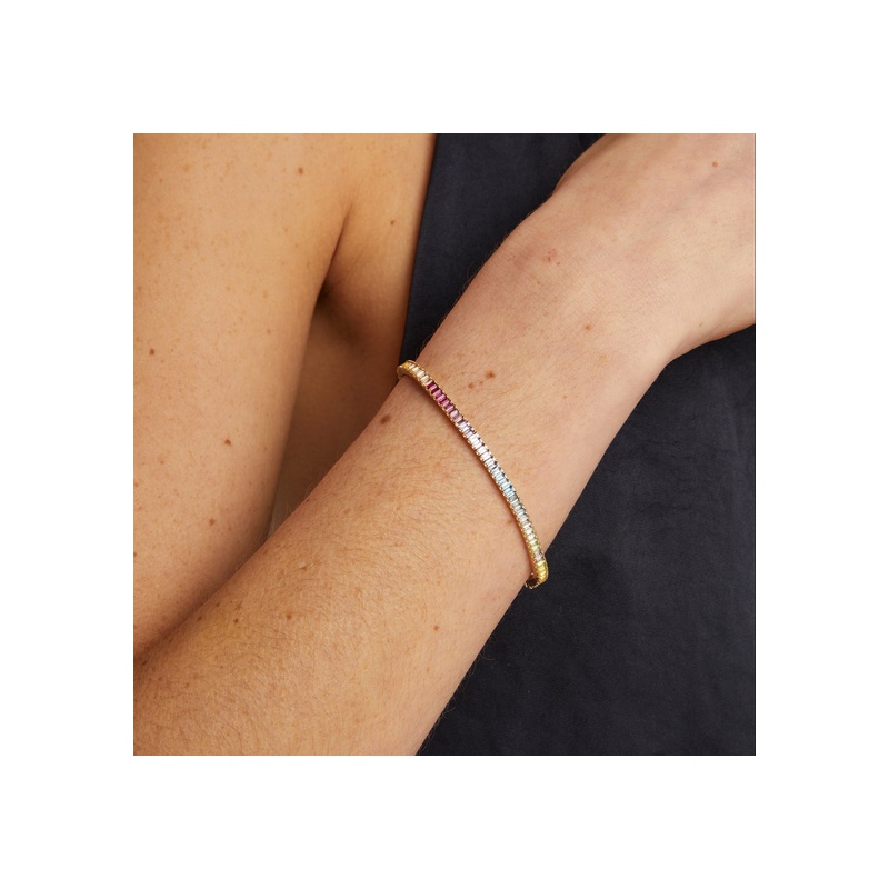 Ombré Rainbow Baguette Tennis Bracelet - 图片 4