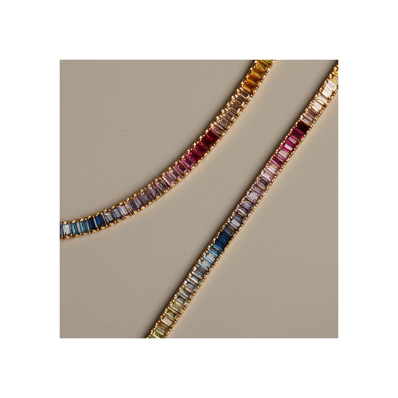 Ombré Rainbow Baguette Tennis Bracelet - 图片 7