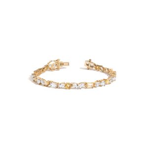 Lab Grown White Sapphire and Canary Mixed Shape Tennis Bracelet