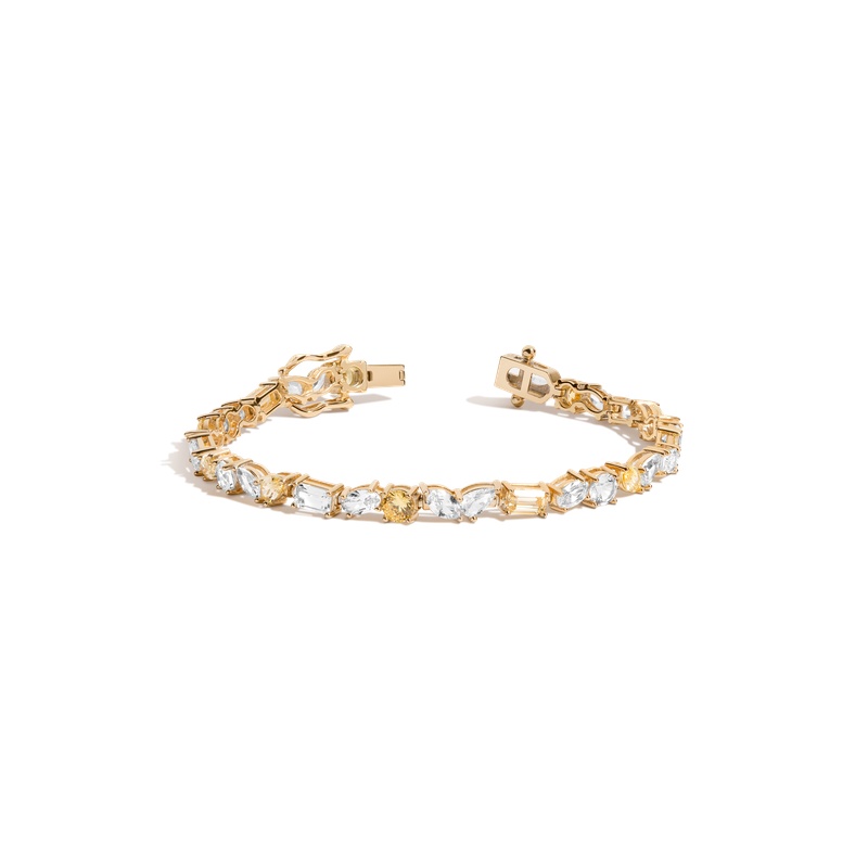 Lab Grown White Sapphire and Canary Mixed Shape Tennis Bracelet