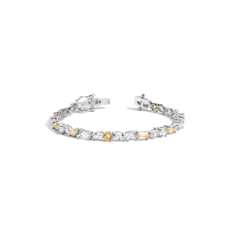 Lab Grown White Sapphire and Canary Mixed Shape Tennis Bracelet - 图片 3