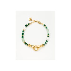 Harris Reed In Good Hands Beaded Gemstone Bracelet | 18ct Gold Plated/Multi Green Gemstone & Pearl