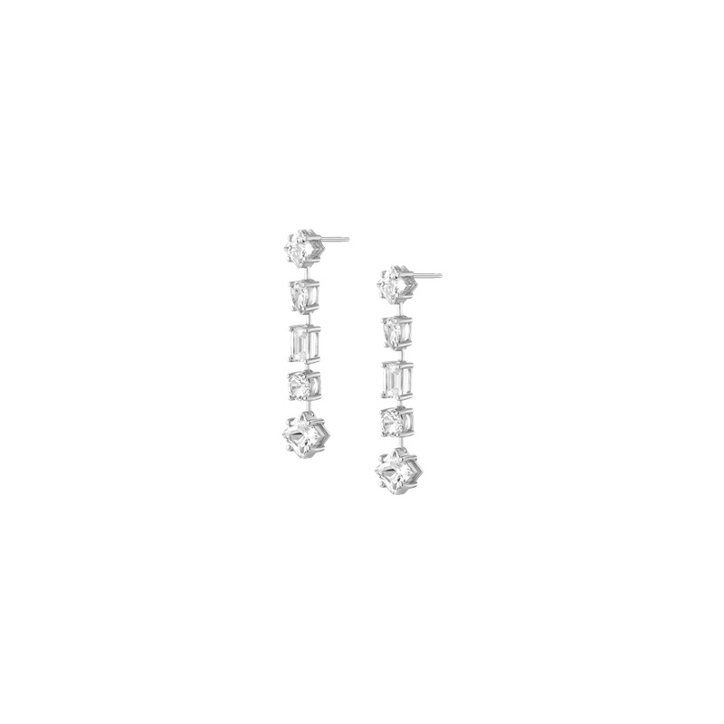 Lab Grown White Sapphire Mosaic Tennis Earrings - 图片 2