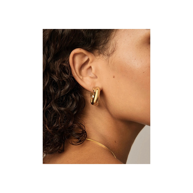Lucy Williams Chunky Medium Entwine Hoop Earrings | 18ct Gold Plated - 图片 2
