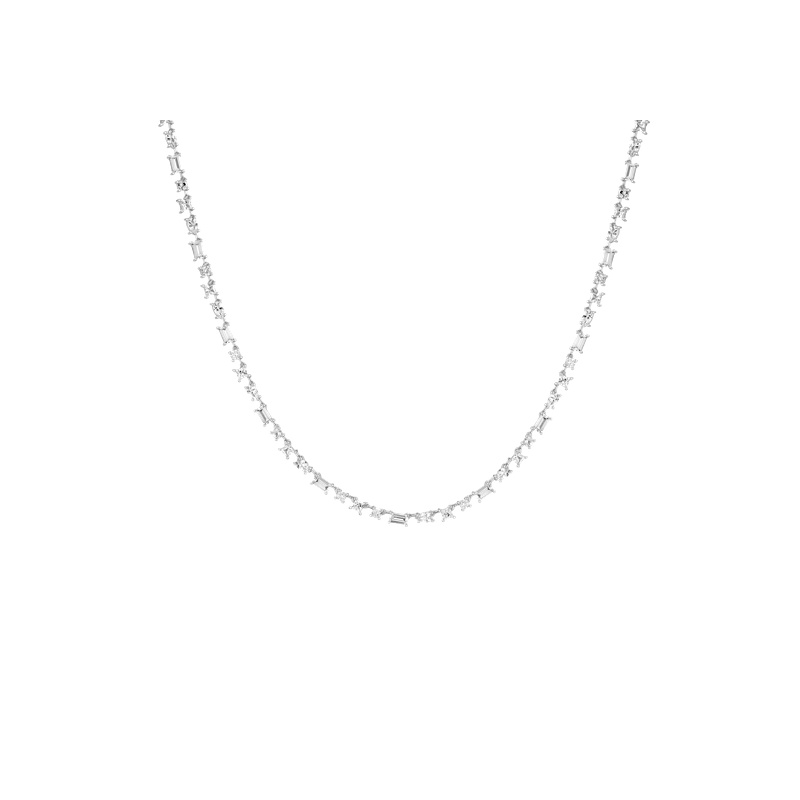 Lab Grown White Sapphire Mosaic Tennis Necklace