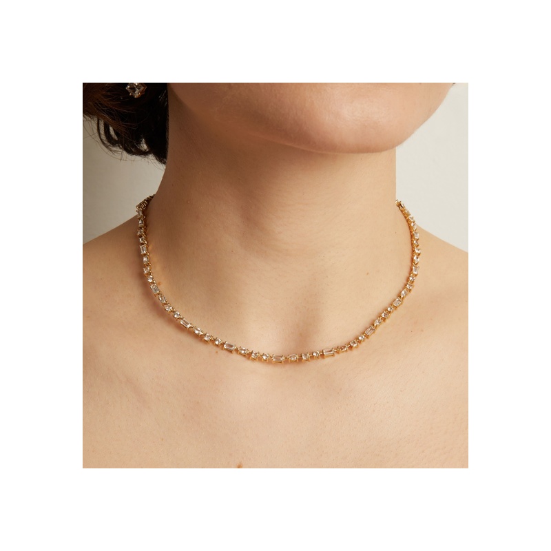 Lab Grown White Sapphire Mosaic Tennis Necklace - 图片 5
