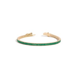 Lab Grown Green Emerald Baguette Tennis Bracelet