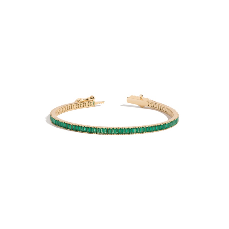 Lab Grown Green Emerald Baguette Tennis Bracelet