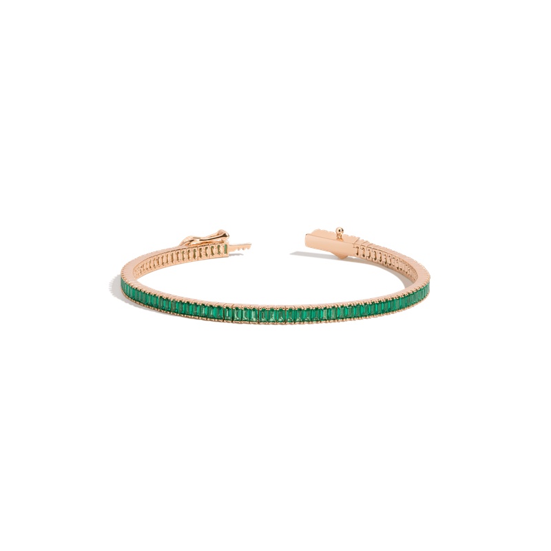 Lab Grown Green Emerald Baguette Tennis Bracelet - 图片 2