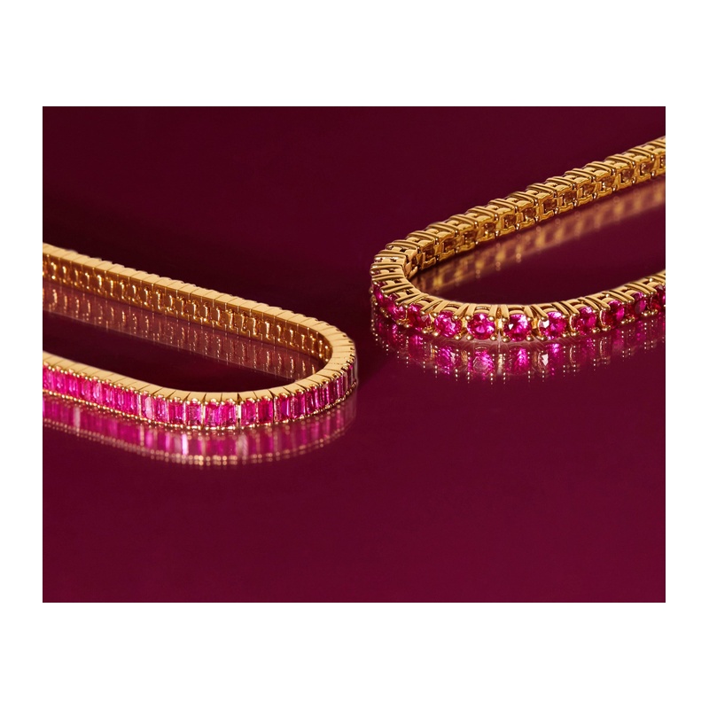 Lab Grown Red Ruby Baguette Tennis Bracelet - 图片 3
