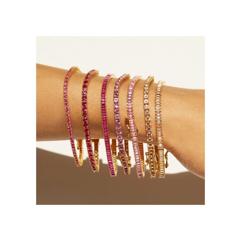 Lab Grown Red Ruby Baguette Tennis Bracelet - 图片 6
