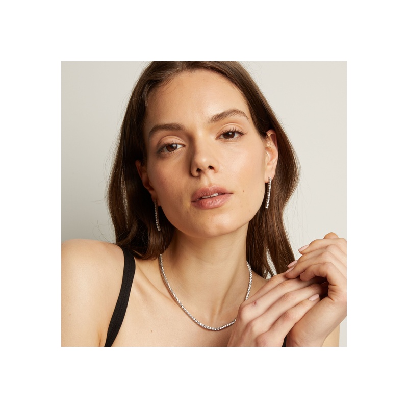 Unbreakable Lab Grown White Sapphire Tennis Earrings - 图片 6