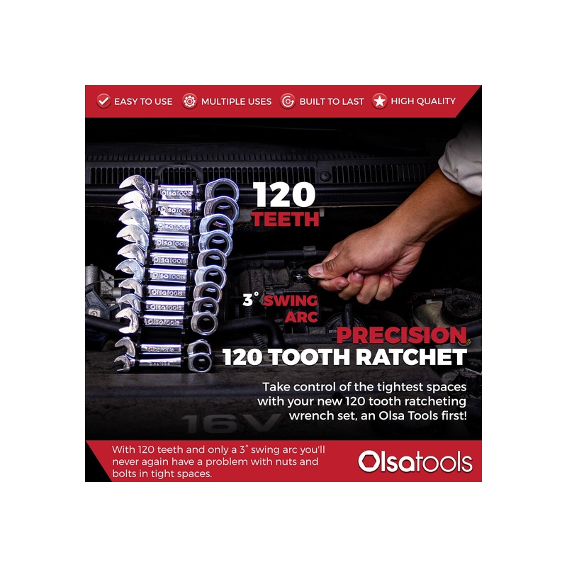 120 Tooth Stubby Ratcheting Wrench Set - 图片 12
