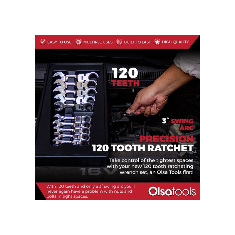 120 Tooth Stubby Ratcheting Wrench Set - 图片 16
