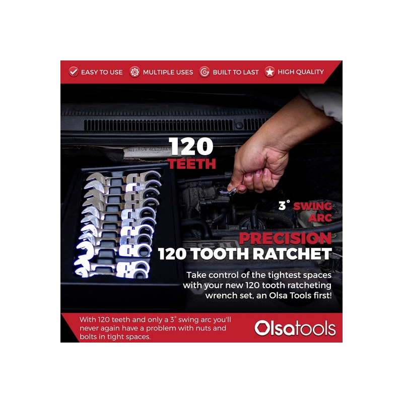 120 Tooth Stubby Ratcheting Wrench Set - 图片 21