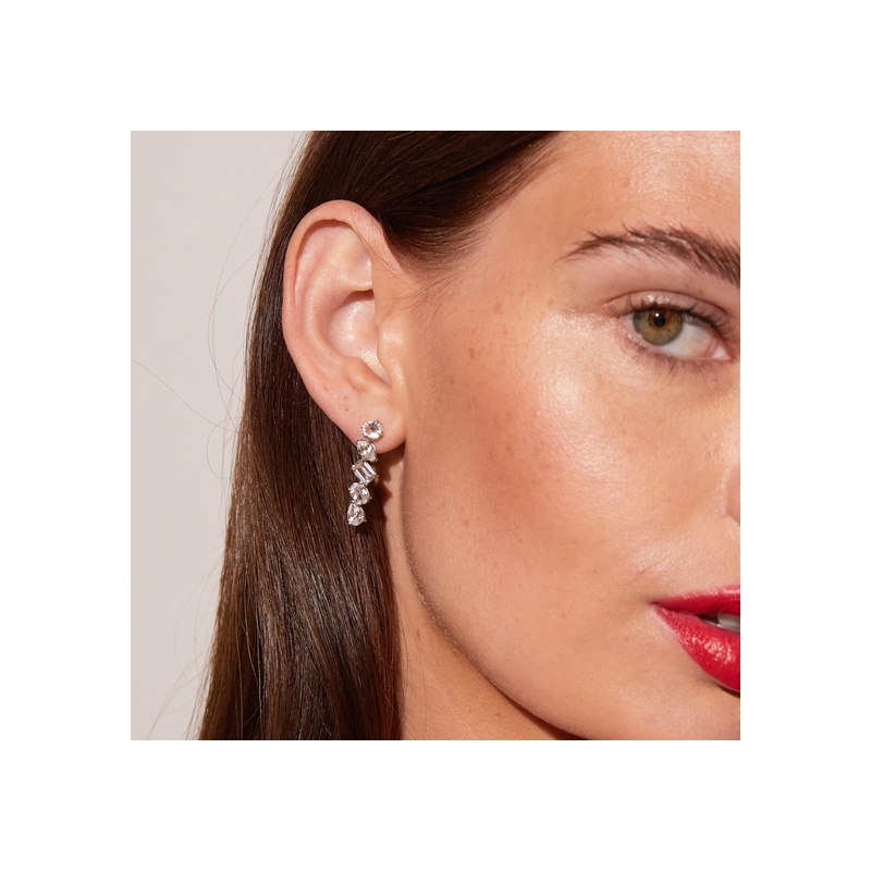 Lab Grown White Sapphire Mixed Shape Tennis Earrings - 图片 5