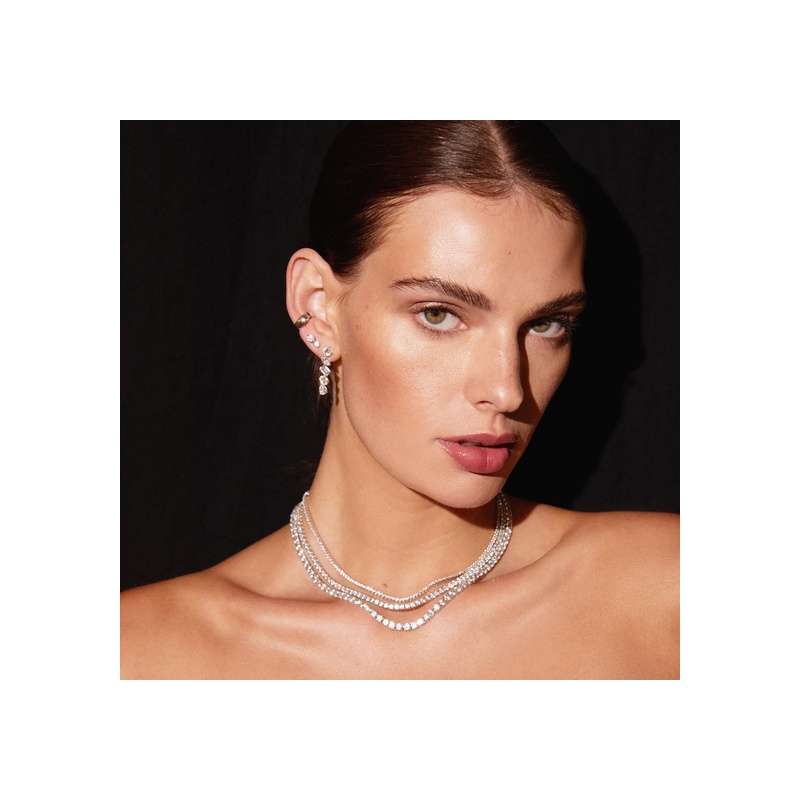Lab Grown White Sapphire Mixed Shape Tennis Earrings - 图片 6