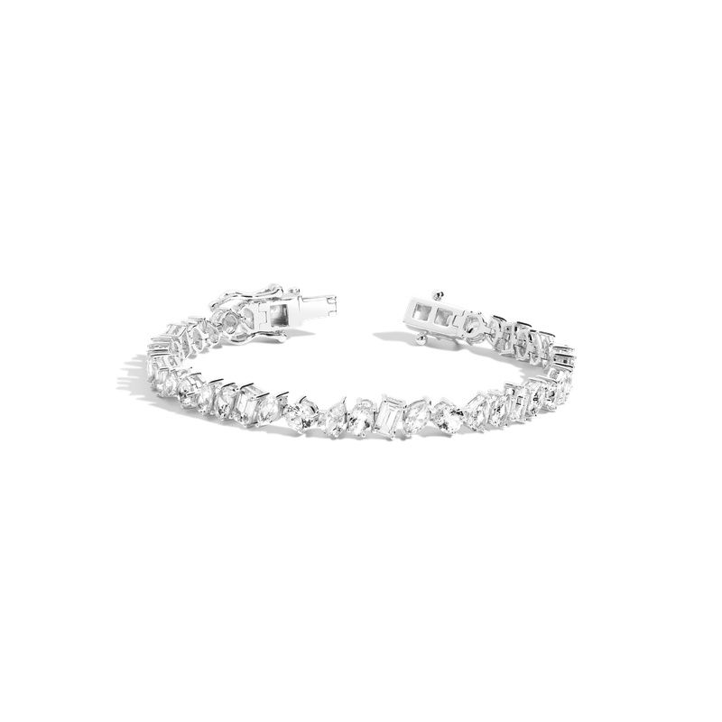 Lab Grown White Sapphire Mixed Shape Tennis Bracelet