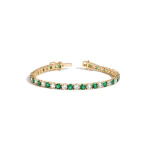 Lab Grown White Sapphire and Green Emerald Alternating Tennis Bracelet