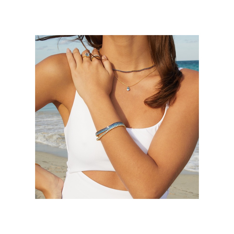 Lab Grown Blue Topaz Tennis Bracelet - 图片 9
