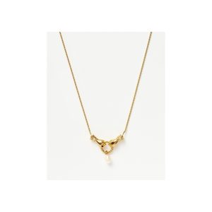 Harris Reed In Good Hands Drop Pendant Necklace | 18ct Gold Plated/Pearl & Black Onyx