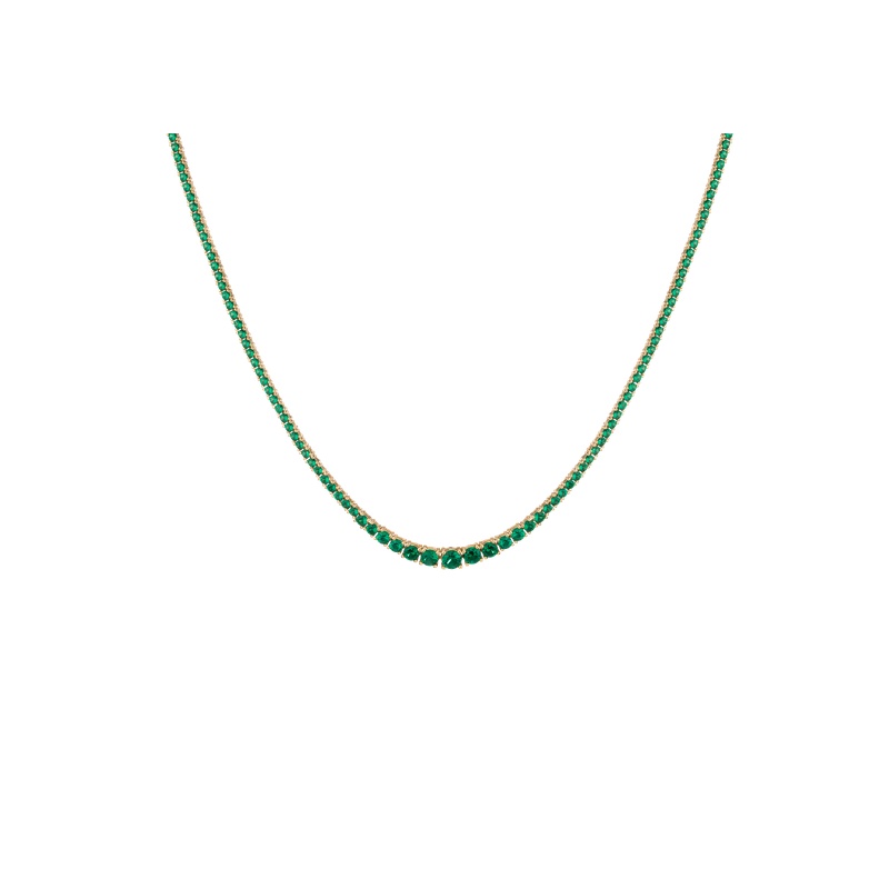 Lab Grown Green Emerald Modern Graduated Tennis Necklace